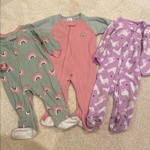 6-9 mo Girls One Piece Pajamas Bundle  - Pink, Green, and Purple